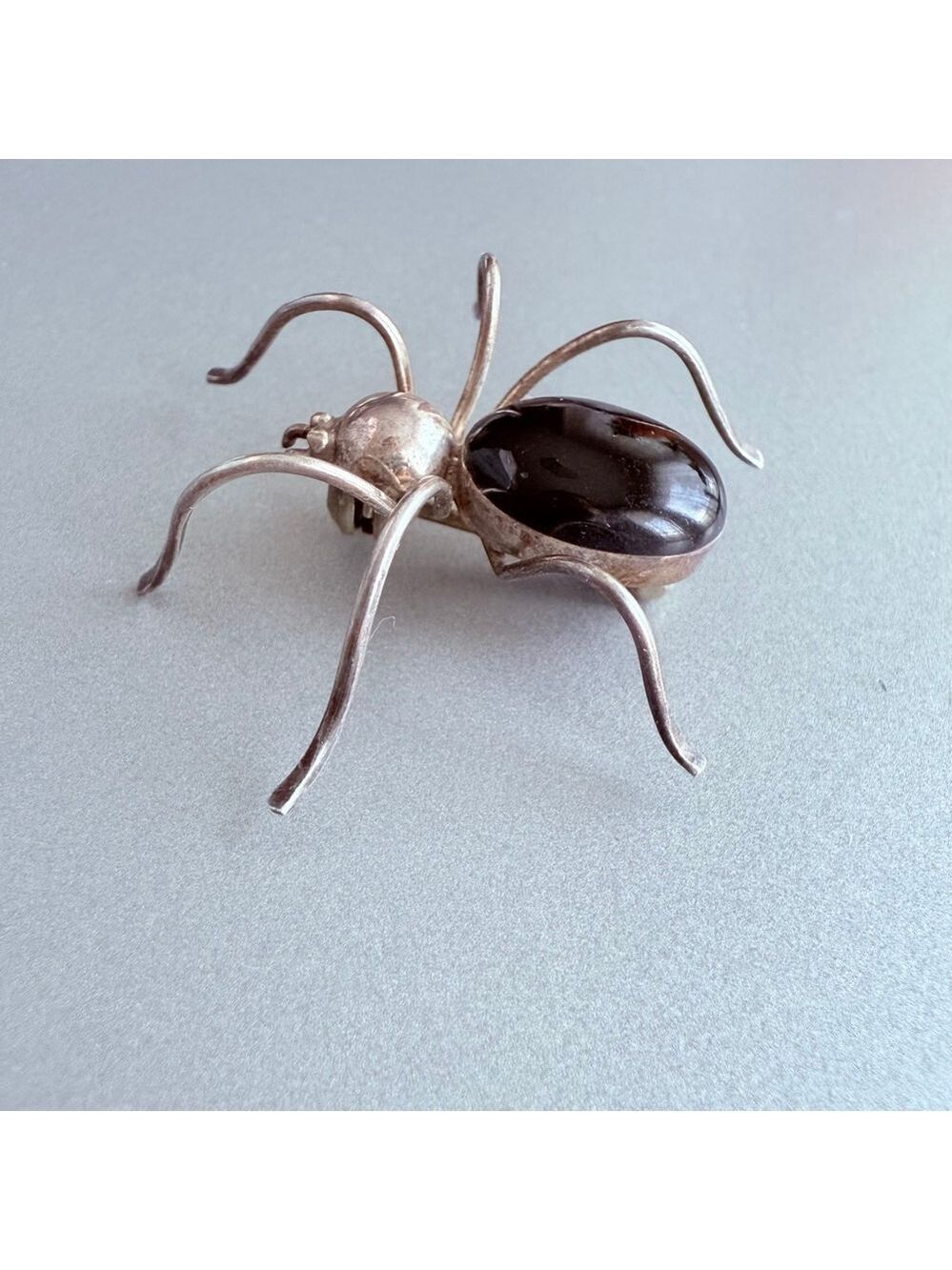 Vintage Southwestern 3 CT Onyx Figural Spider Sterling Silver 925 Pin Brooch - Picture 3 of 7